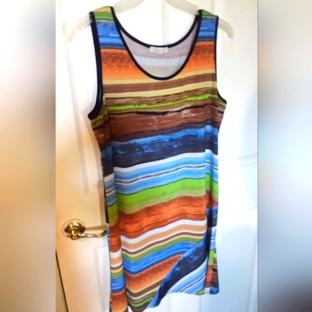 Blue and Green Sleeveless Sheath Midi Dress